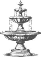 water fountain or water well image using Old engraving style vector