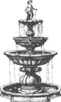 water fountain or water well image using Old engraving style vector