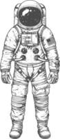 astronauta lleno cuerpo imágenes utilizando antiguo grabado estilo cuerpo negro color solamente vector