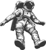 astronauta flotante en espacio lleno cuerpo imágenes utilizando antiguo grabado estilo cuerpo negro color solamente vector