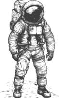 astronauta lleno cuerpo imágenes utilizando antiguo grabado estilo cuerpo negro color solamente vector