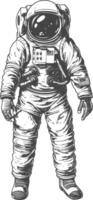 astronauta lleno cuerpo imágenes utilizando antiguo grabado estilo cuerpo negro color solamente vector