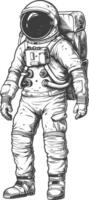 astronaut full body images using Old engraving style body black color only vector