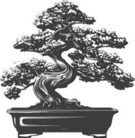 bonsai tree images using Old engraving style body black color only vector