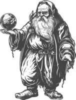 dwarf mage with magical orb full body images using Old engraving style body black color only vector