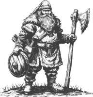 dwarf warrior full body images using Old engraving style body black color only vector