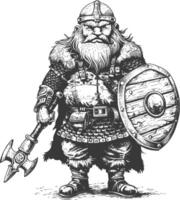 dwarf warrior full body images using Old engraving style body black color only vector