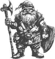 dwarf warrior full body images using Old engraving style body black color only vector