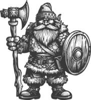 dwarf warrior full body images using Old engraving style body black color only vector