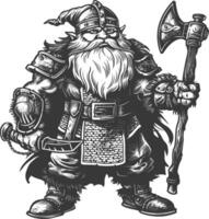 dwarf warrior full body images using Old engraving style body black color only vector