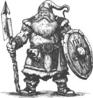 dwarf warrior full body images using Old engraving style body black color only vector