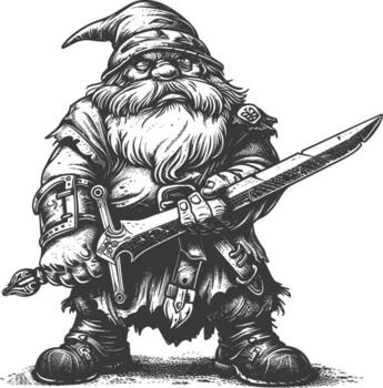 dwarf warrior with sword full body images using Old engraving style body black color only vector