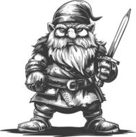 dwarf warrior with sword full body images using Old engraving style body black color only vector