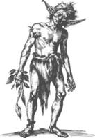 elf full body images using Old engraving style body black color only vector
