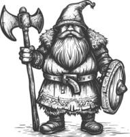 dwarf warrior full body images using Old engraving style body black color only vector