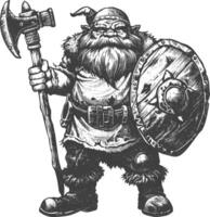 dwarf warrior full body images using Old engraving style body black color only vector