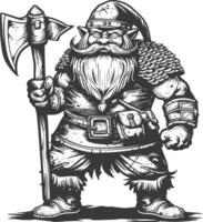 dwarf warrior full body images using Old engraving style body black color only vector