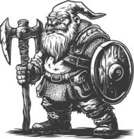 dwarf warrior full body images using Old engraving style body black color only vector