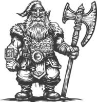 dwarf warrior full body images using Old engraving style body black color only vector