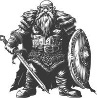 dwarf warrior full body images using Old engraving style body black color only vector