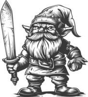 dwarf warrior with sword full body images using Old engraving style body black color only vector