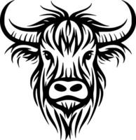 Highland Cow - Black and White Isolated Icon - illustration vector