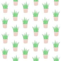 seamless pattern of doodle potted aloe vera vector