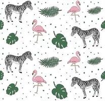 seamless pattern of zebra flamingo and palm vector