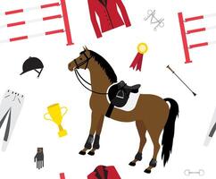 seamless pattern of horse riding equipment vector