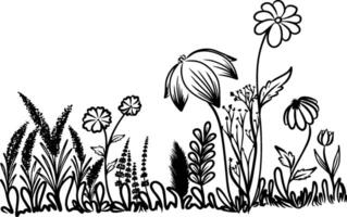 Continuous line drawing of flower grass with leaves. illustration vector