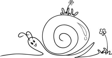 One continuous line drawing of snail. Doodle illustration vector