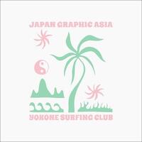 Exploring Surfing with a Japanese Twist Groovy Asia T-Shirt Design vector