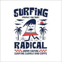 Exploring Surfing with a Japanese Twist Groovy Asia T-Shirt Design vector