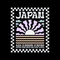 Exploring Surfing with a Japanese Twist Groovy Asia T-Shirt Design vector