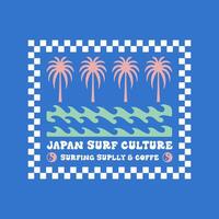 Exploring Surfing with a Japanese Twist Groovy Asia T-Shirt Design vector