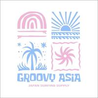 Exploring Surfing with a Japanese Twist Groovy Asia T-Shirt Design vector