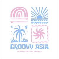 Exploring Surfing with a Japanese Twist Groovy Asia T-Shirt Design vector