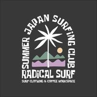 Exploring Surfing with a Japanese Twist Groovy Asia T-Shirt Design vector