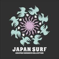 Exploring Surfing with a Japanese Twist Groovy Asia T-Shirt Design vector