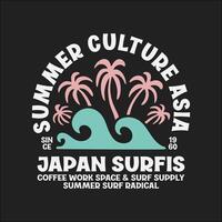 Exploring Surfing with a Japanese Twist Groovy Asia T-Shirt Design vector