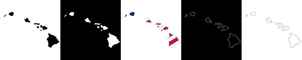 Hawaii state outline map set vector