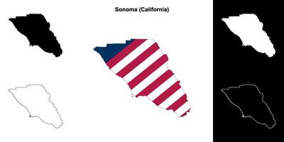 Sonoma County, California outline map set vector