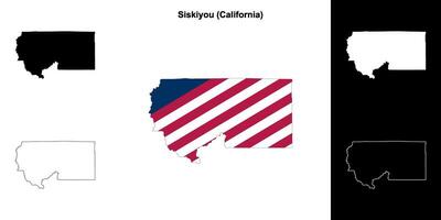 Siskiyou County, California outline map set vector