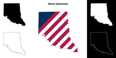 Sevier County, Arkansas outline map set vector