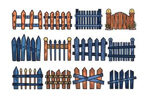 A set of wooden fences with a variety of designs and sizes vector