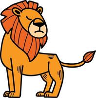 A cartoon lion is sitting on its haunches with its head down vector