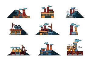 A set of industrial buildings with smoke coming out of them vector