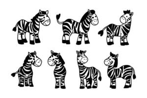 A series of black and white zebra drawings vector