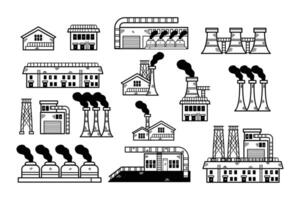 A set of industrial buildings with smoke coming out of them vector