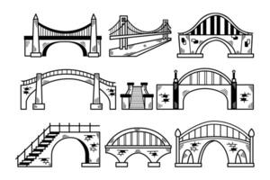 un conjunto de nueve diferente de colores puentes, incluso un puente peatonal vector